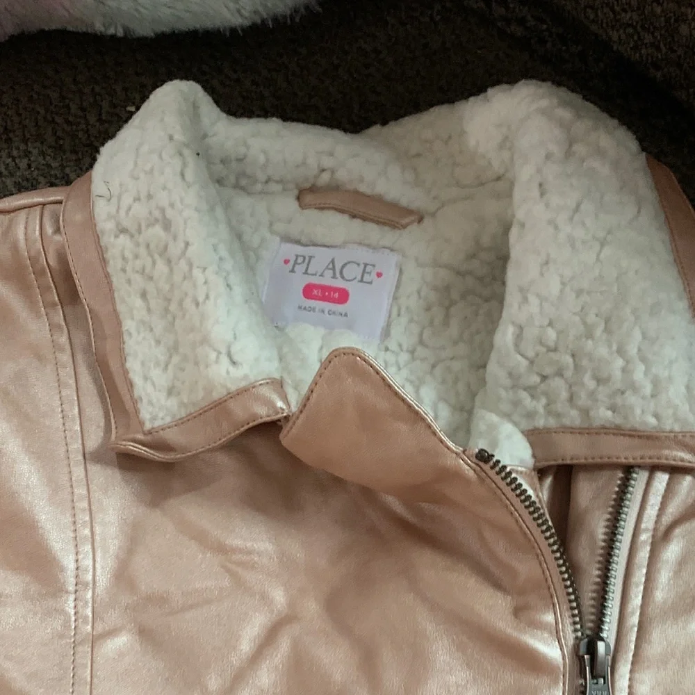Place Metallic Rose Gold Faux Leather Sherpa Jacket